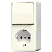 Jung 676A ,Schuko® Priză montaj aparent 16 A/250 V ~ cu întrerupător cap scara  10 AX/250 V ~