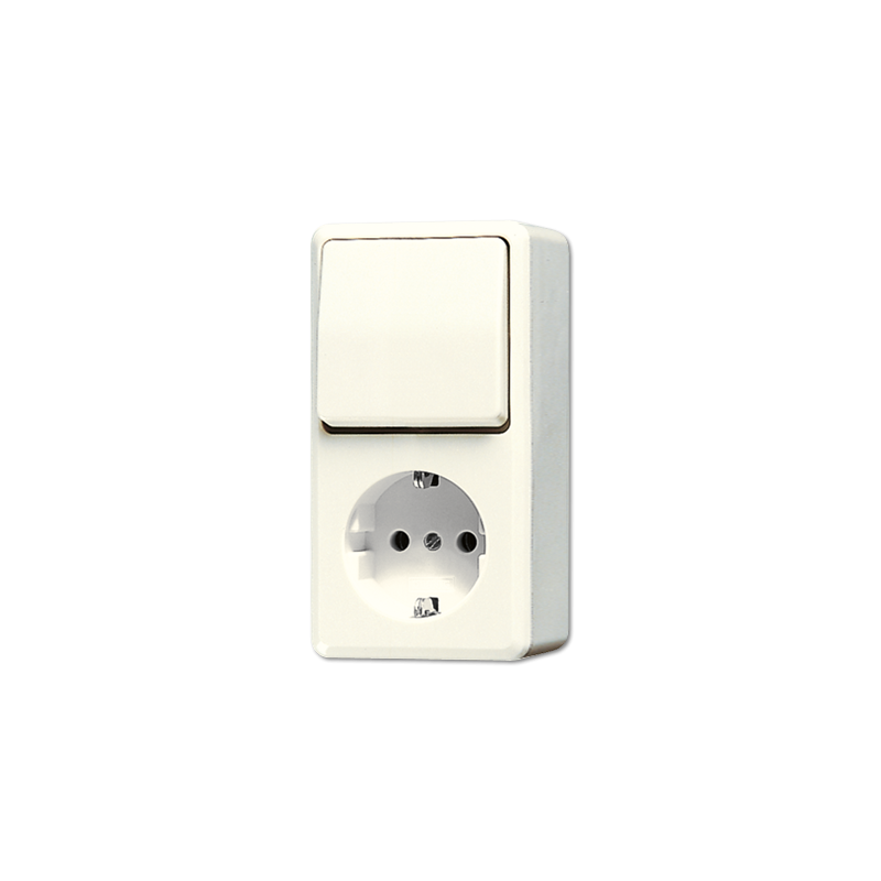 Jung 676A ,Schuko® Priză montaj aparent 16 A/250 V ~ cu întrerupător cap scara  10 AX/250 V ~