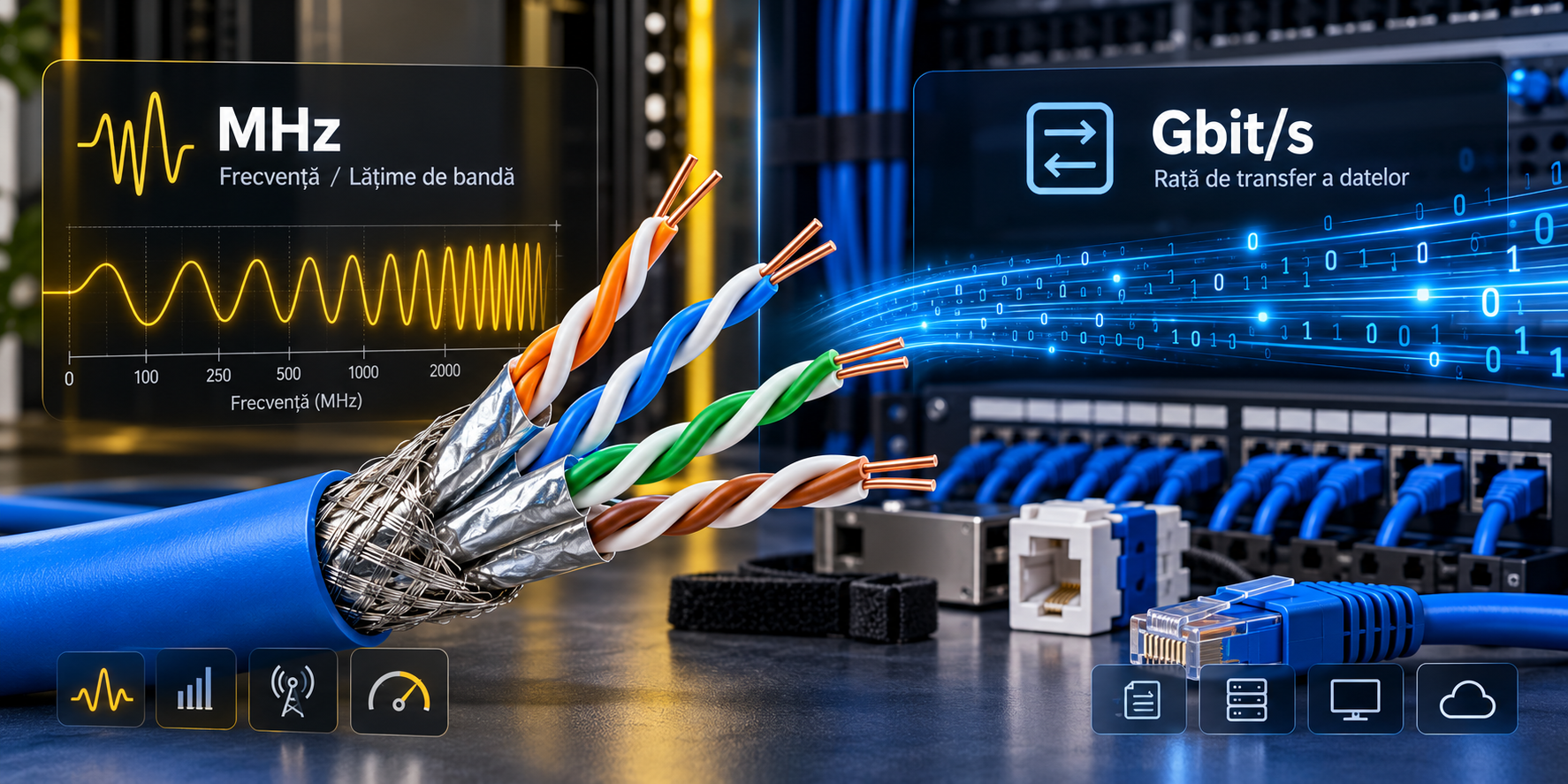 Diferența dintre MHz și Gbit/s la cablurile de date Ethernet CAT 6 CAT 6A CAT 7 CAT 8